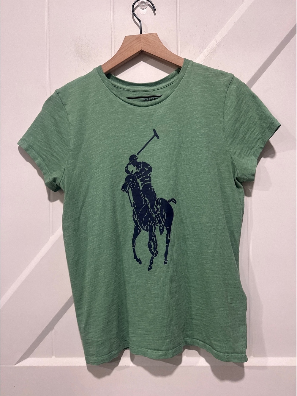 Polo Ralph Lauren Green Cotton T-Shirt with Navy Blue Polo Player Logo, S